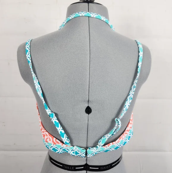 Cabana Life Preppy Beach UPF 50+ Coastal Bikini Set Swim Coral & Turquoise L - Picture 7 of 16